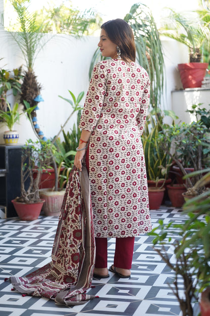 "Madhurima" Block Straight kurti with plain pant and Cotton dupatta
