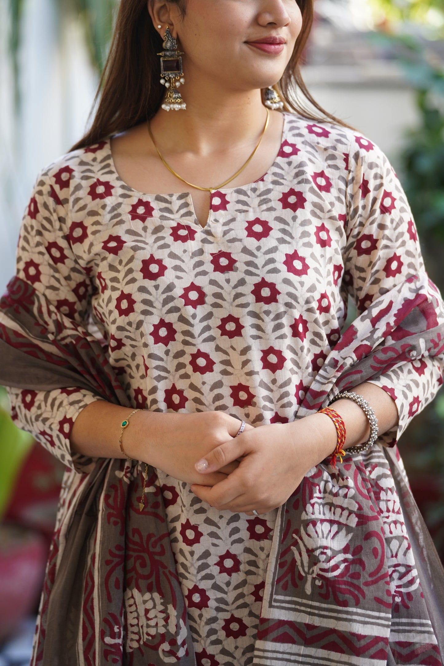 "Madhurima" Block Straight kurti with plain pant and Cotton dupatta