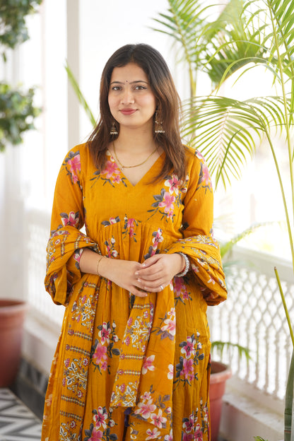"Kanak" Mulmul alia kurti with plain pant and Mulmul dupatta