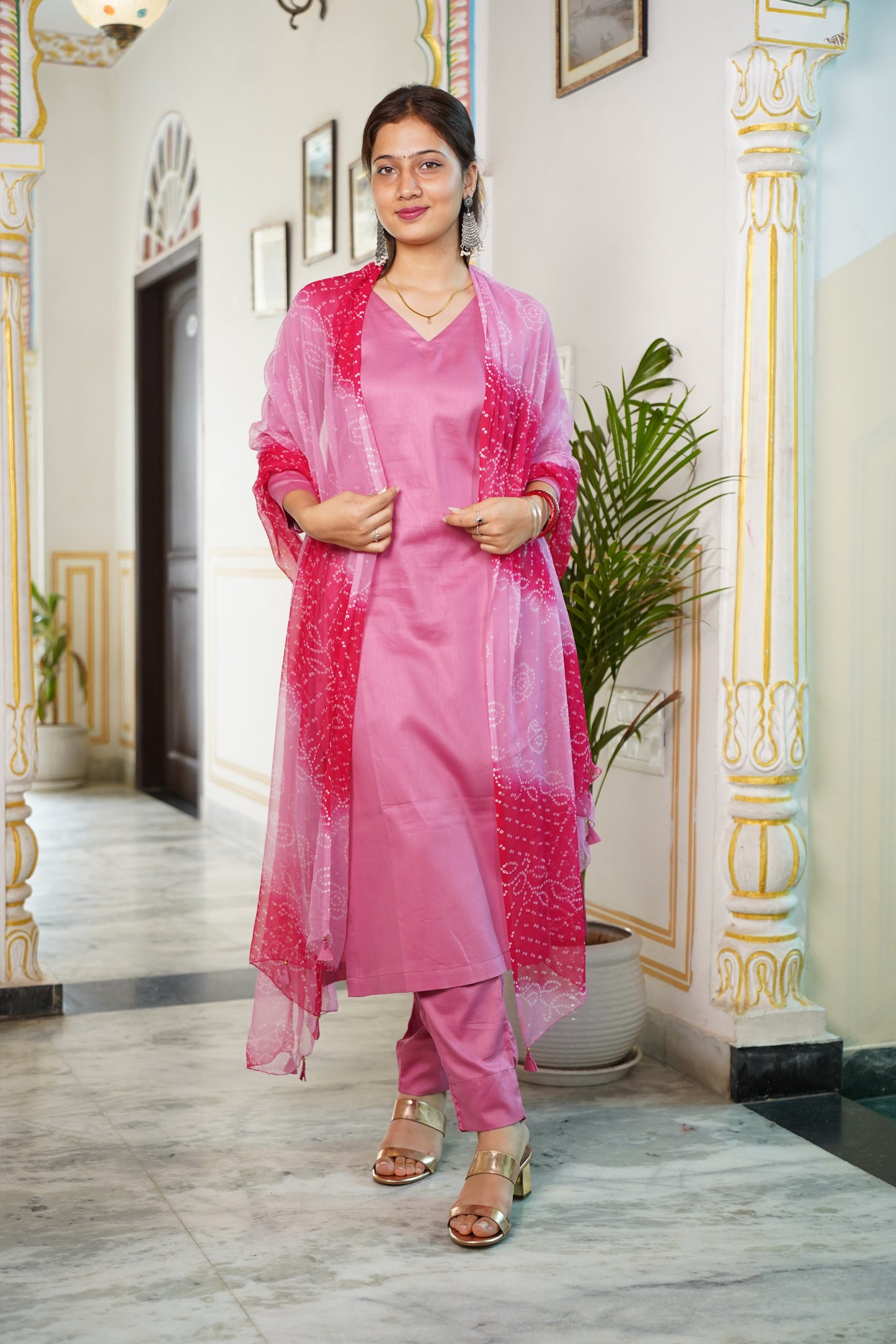 Glace Cotton Suit Set With Chiffon Dupatta