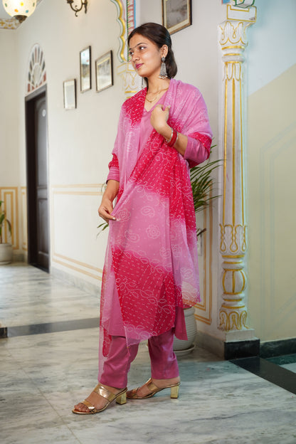 Glace Cotton Suit Set With Chiffon Dupatta
