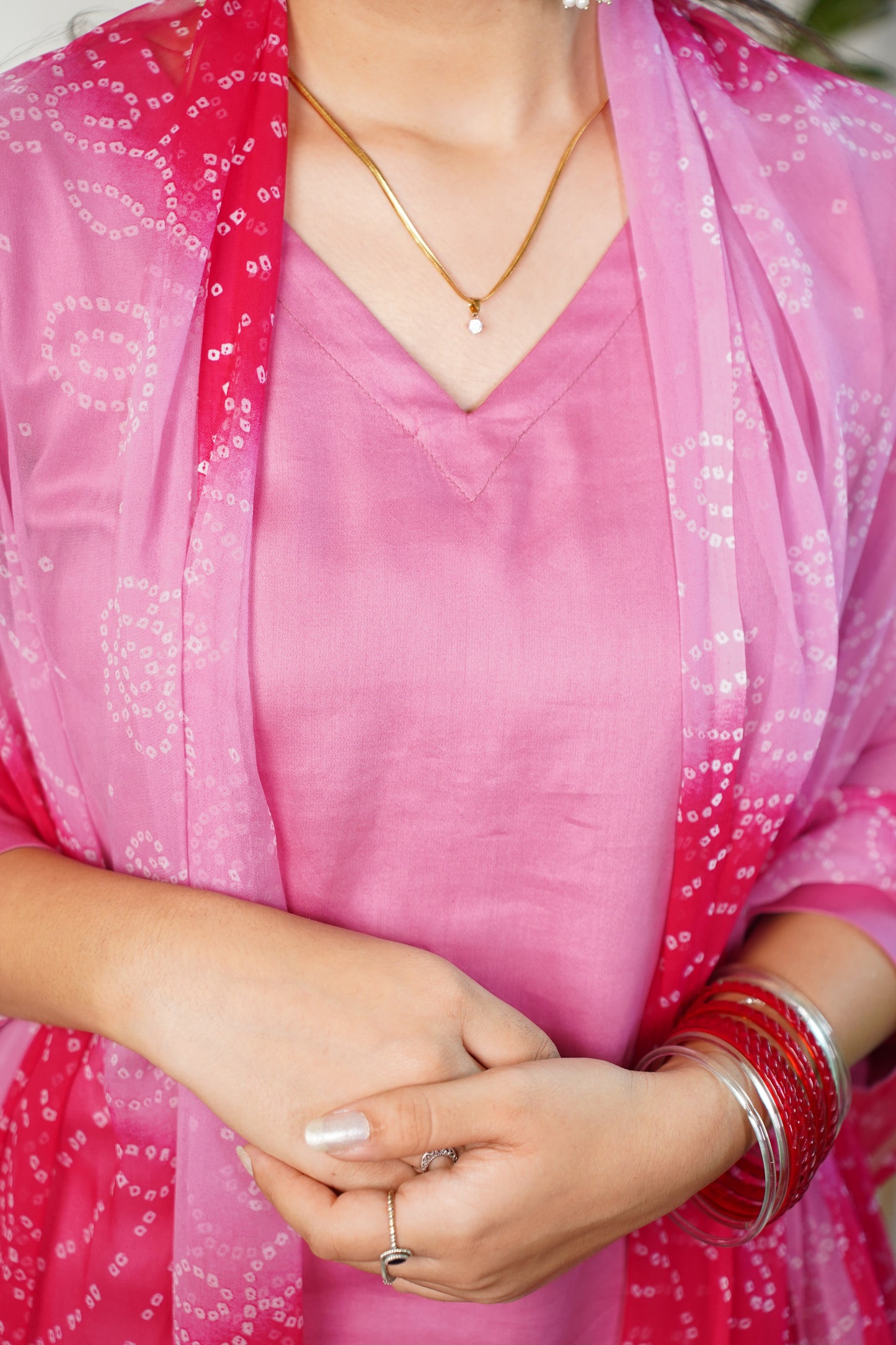 Glace Cotton Suit Set With Chiffon Dupatta
