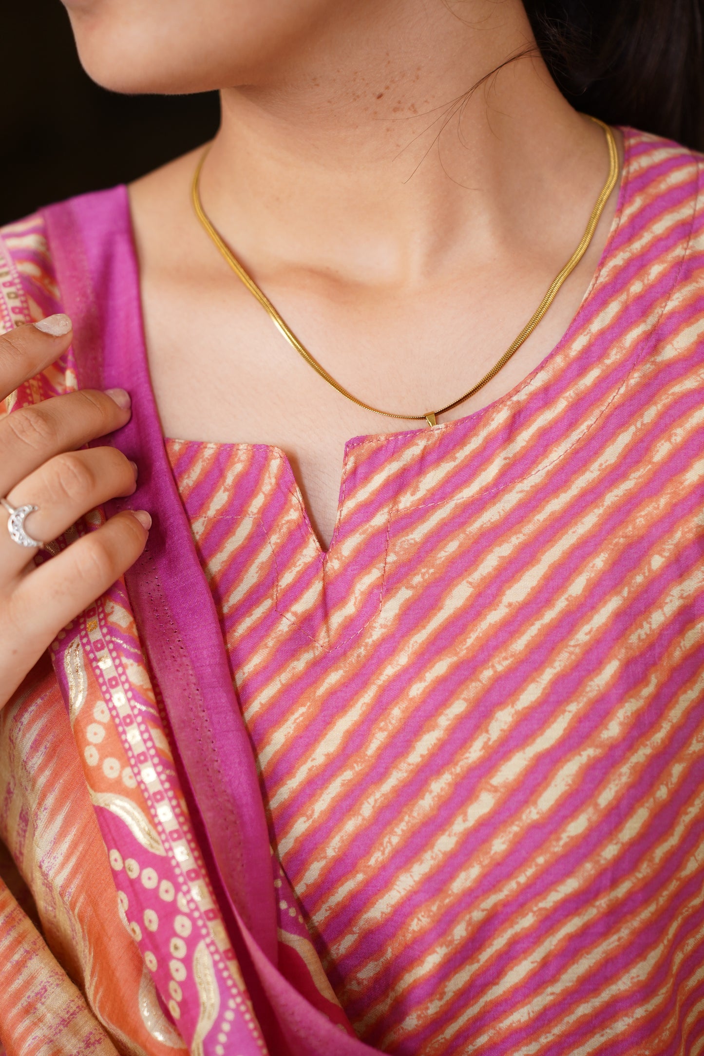 Muslin Lahariya Kurta With Less On Sleeves With Cotton Pant And Muslin Dupatta