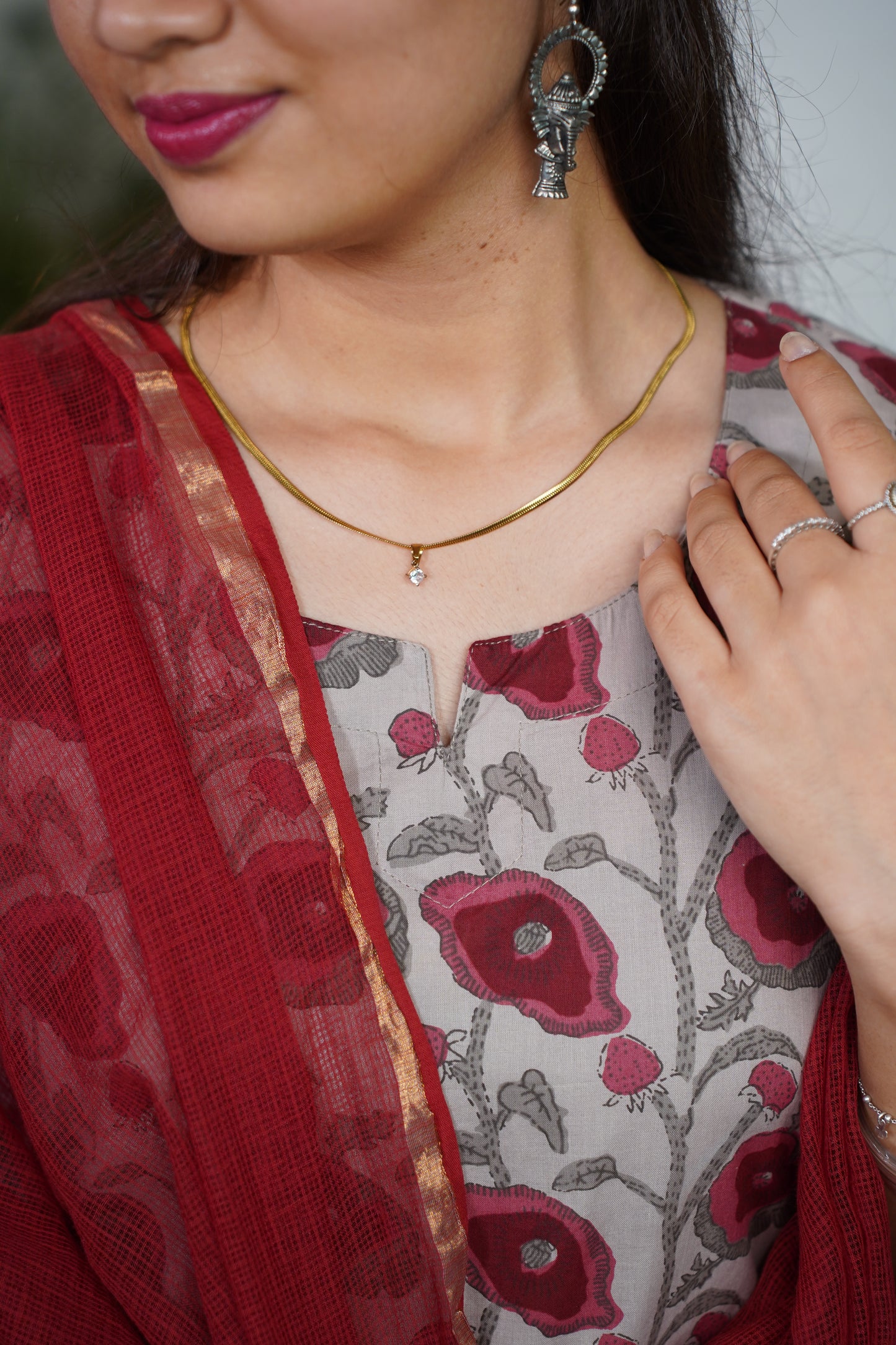SIENNA(Reddish- Brown Colour) Cotton Straight Fit Suit Set With Plan Kota Doriya Dupatta