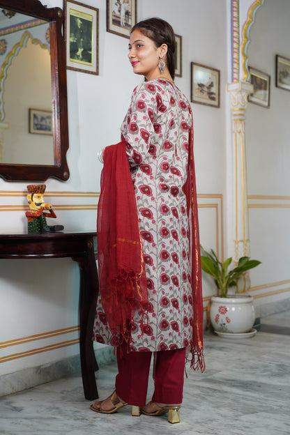 SIENNA(Reddish- Brown Colour) Cotton Straight Fit Suit Set With Plan Kota Doriya Dupatta