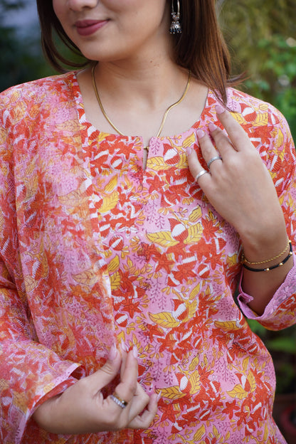 "Kasriya Noor" Straight Kurta and plan Pant with Kota doriya dupatta