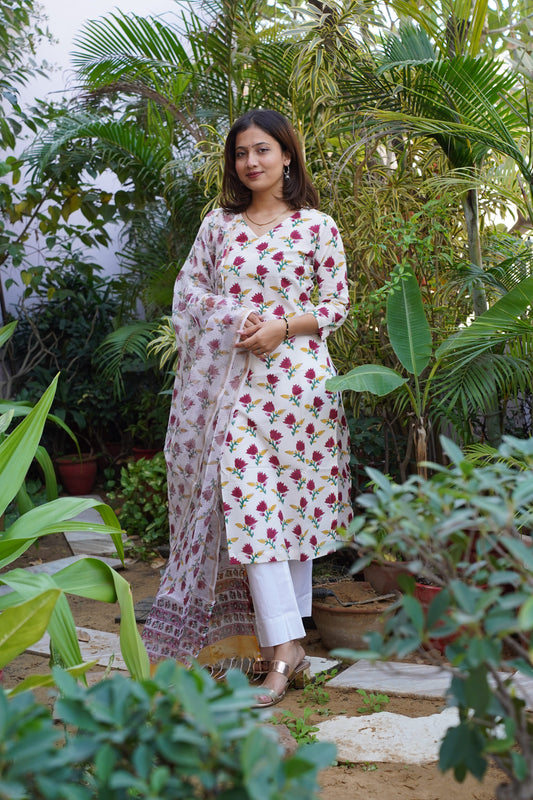 "Fiza" Straight Kurta and plan Pant with Kota doriya dupatta