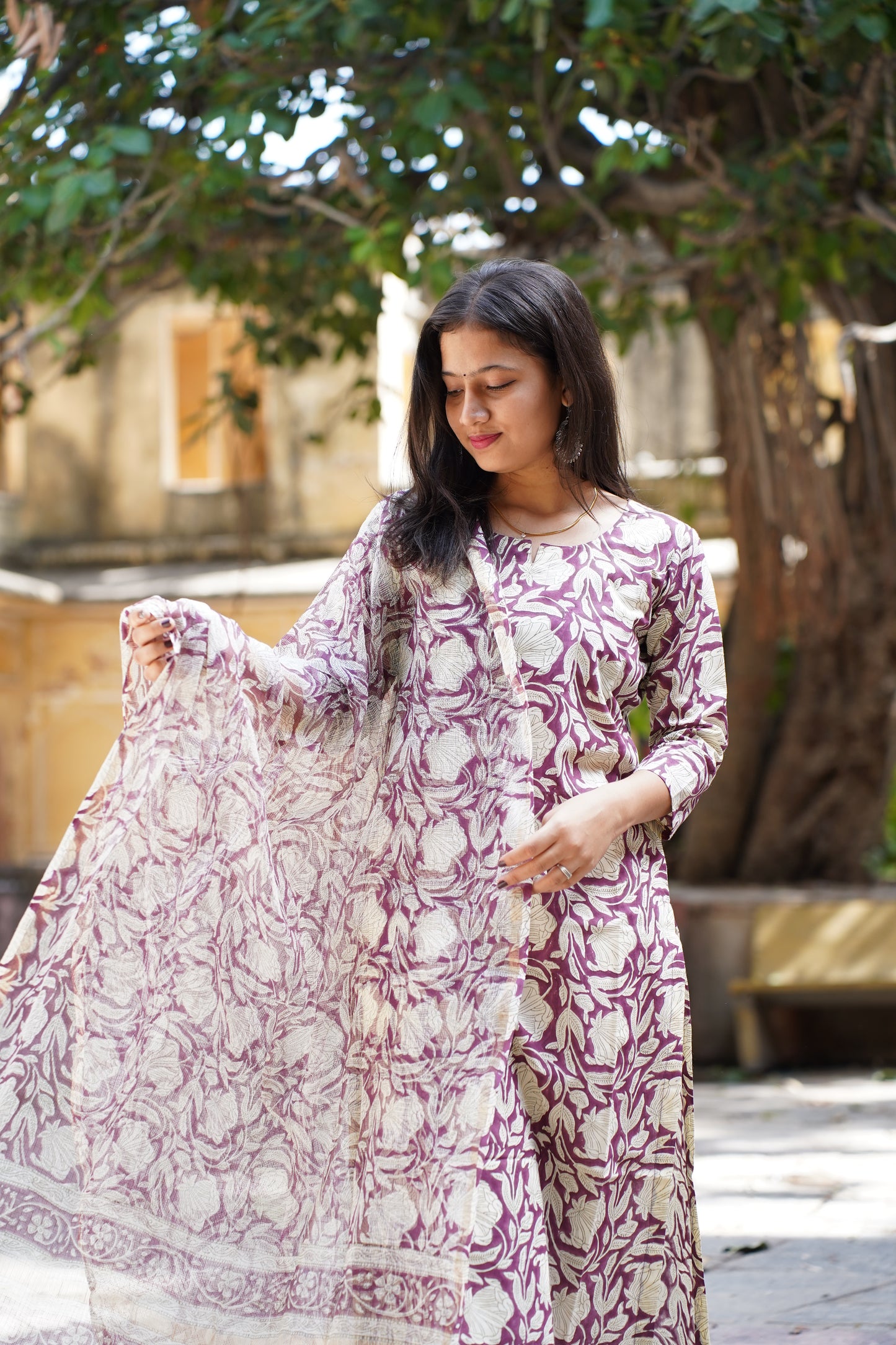 Mirari  Handblock Print Straight Kurti with Plain Pant & Kota Doriya Dupatta
