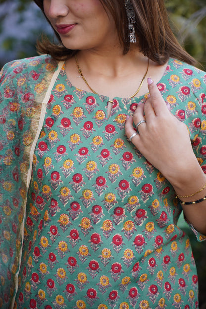 "Heer" Straight Kurta and plan Pant with Kota doriya dupatta