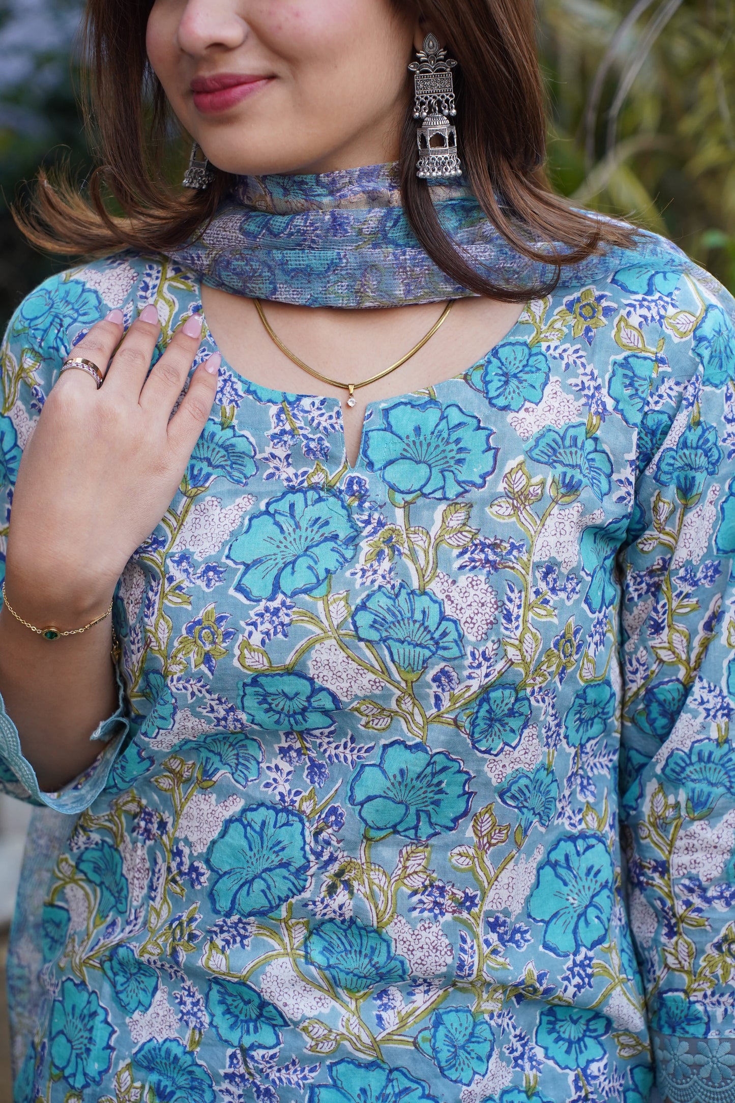 "ROOHANI BLUE" Straight Kurta and plan Pant with Kota doriya dupatta