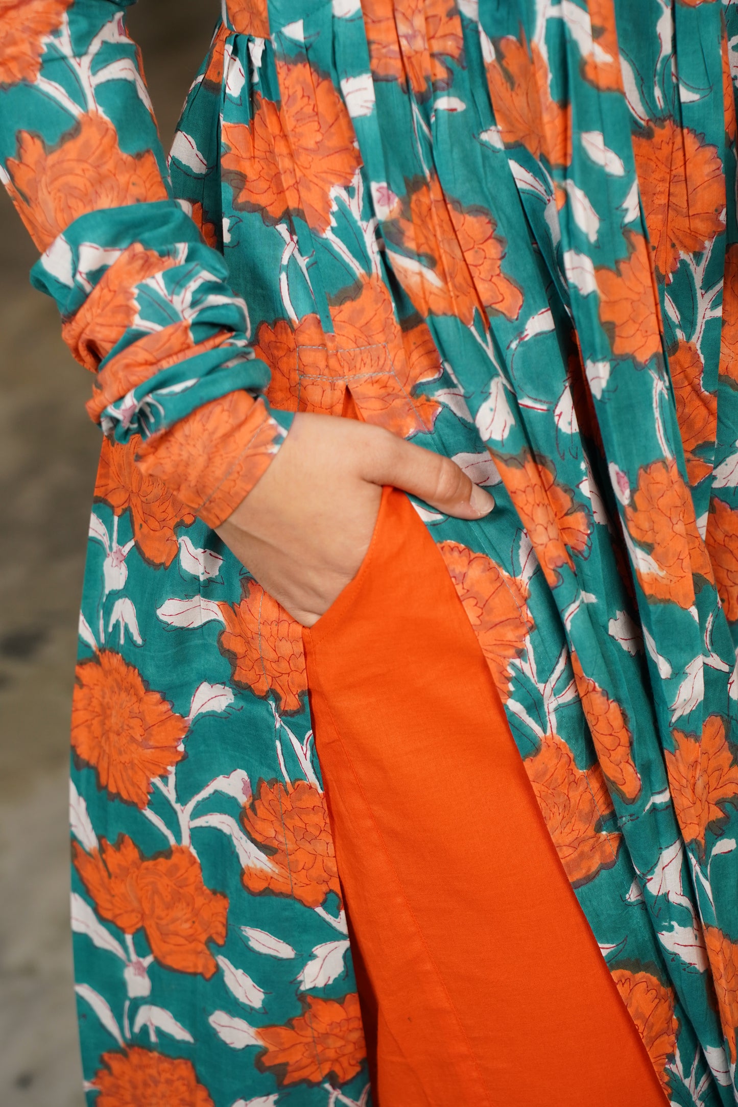 "NYURA"Handblock Alia Kurti With Plain Pant And Kota Doriya dupatta