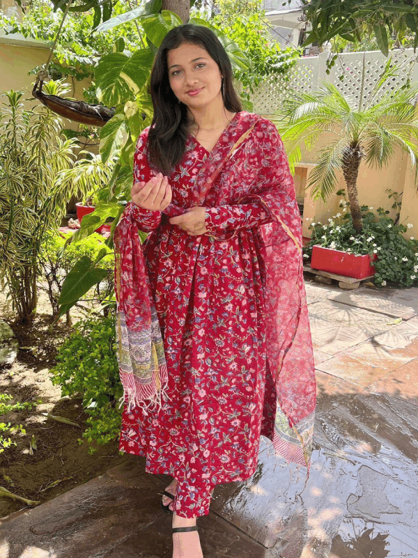Aliya fit hand Block print suit with kotadoria dupatta