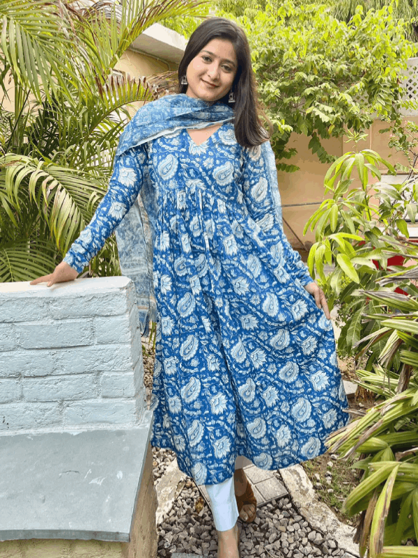 Aliya fit hand Block print with kotadoria dupatta and bottom
